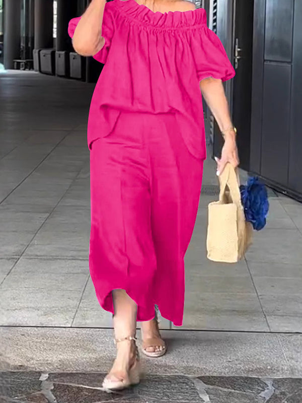 2025 New Style Off-Shoulder Ruffle Neckline Two-Piece Set