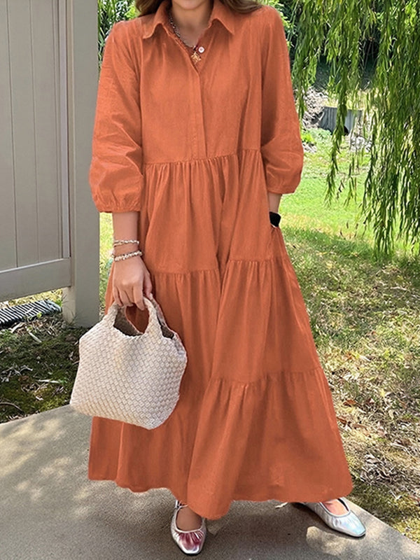 Versatile Lapel Button Women's Dress