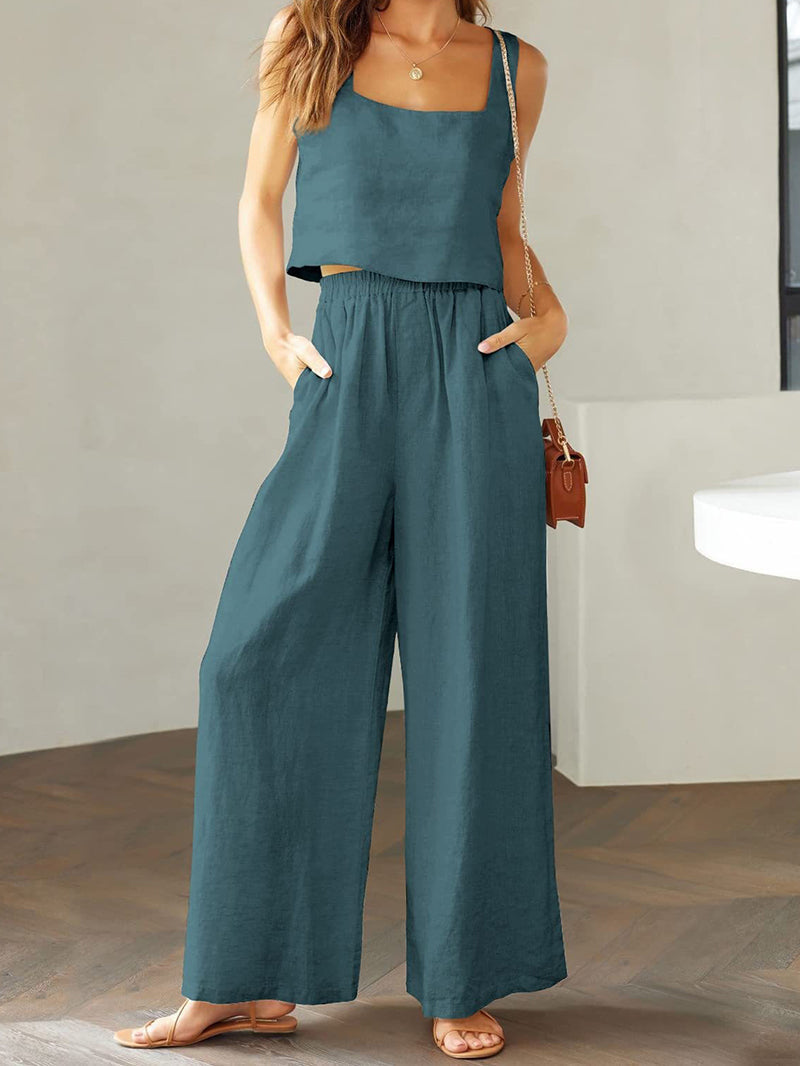 New Square Neck Sleeveless Casual Two-Piece Set