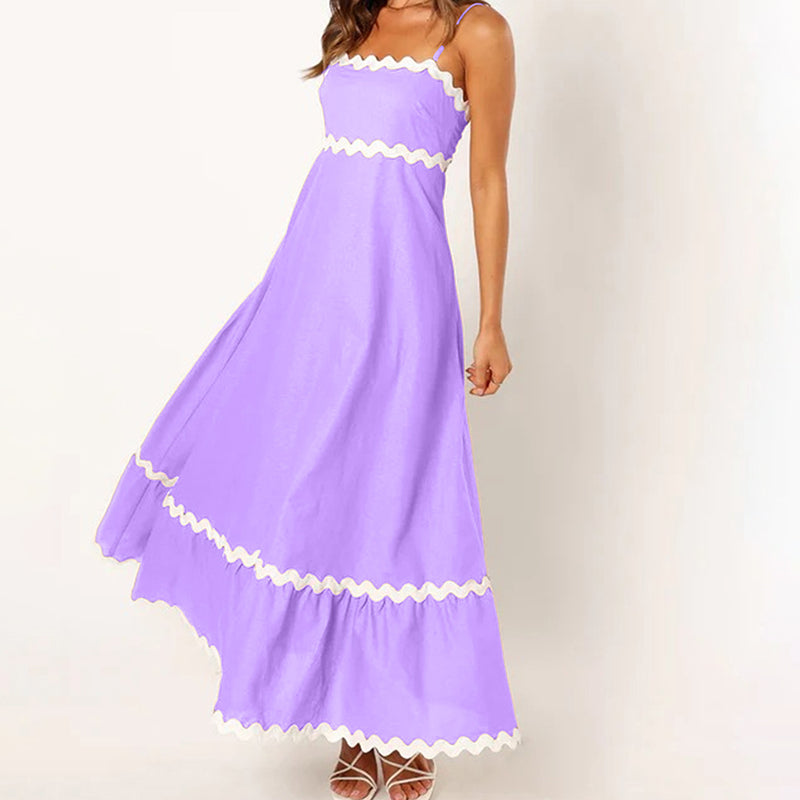 Solid Color Lace Stitching Elegant Suspender Dress