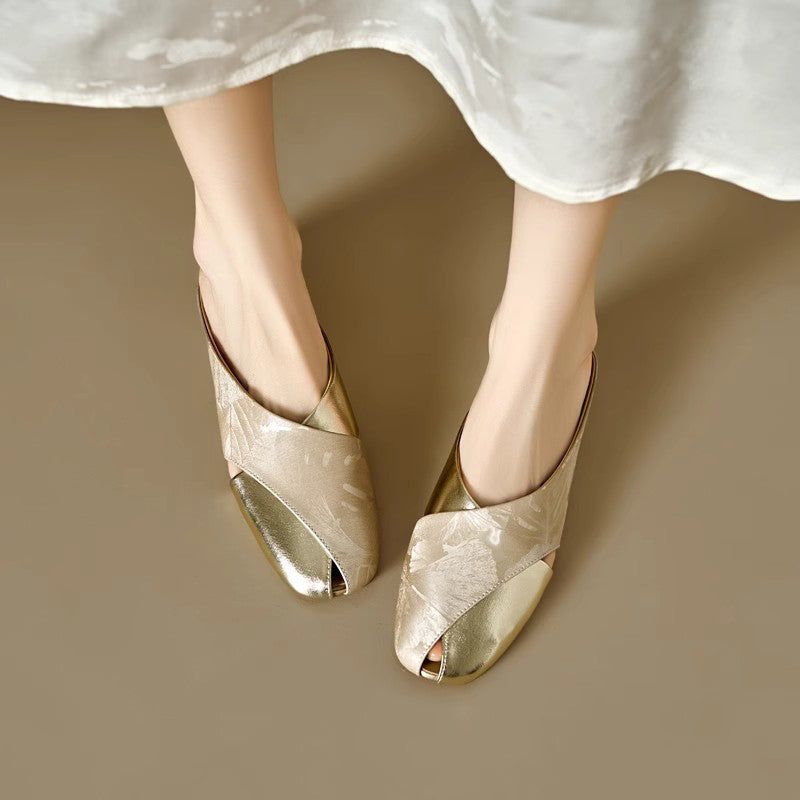 Elegant Soft Leather Printed Colorblock Women'S Shoes