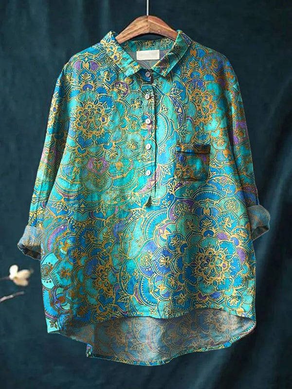 Women's Retro Art Print Casual Linen Cotton Top And Dress