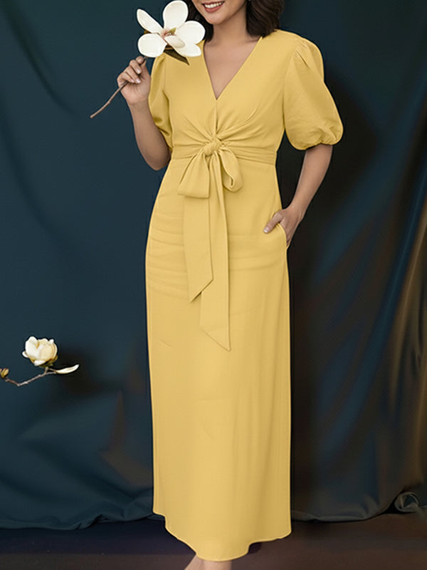 Bow Back Zipper Pocket Women's Elegant Dress