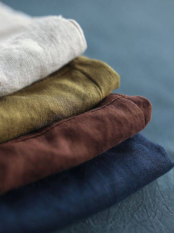 Women's Lapel Neck Casual Solid Colour Linen Cotton Long Sleeve Shirt