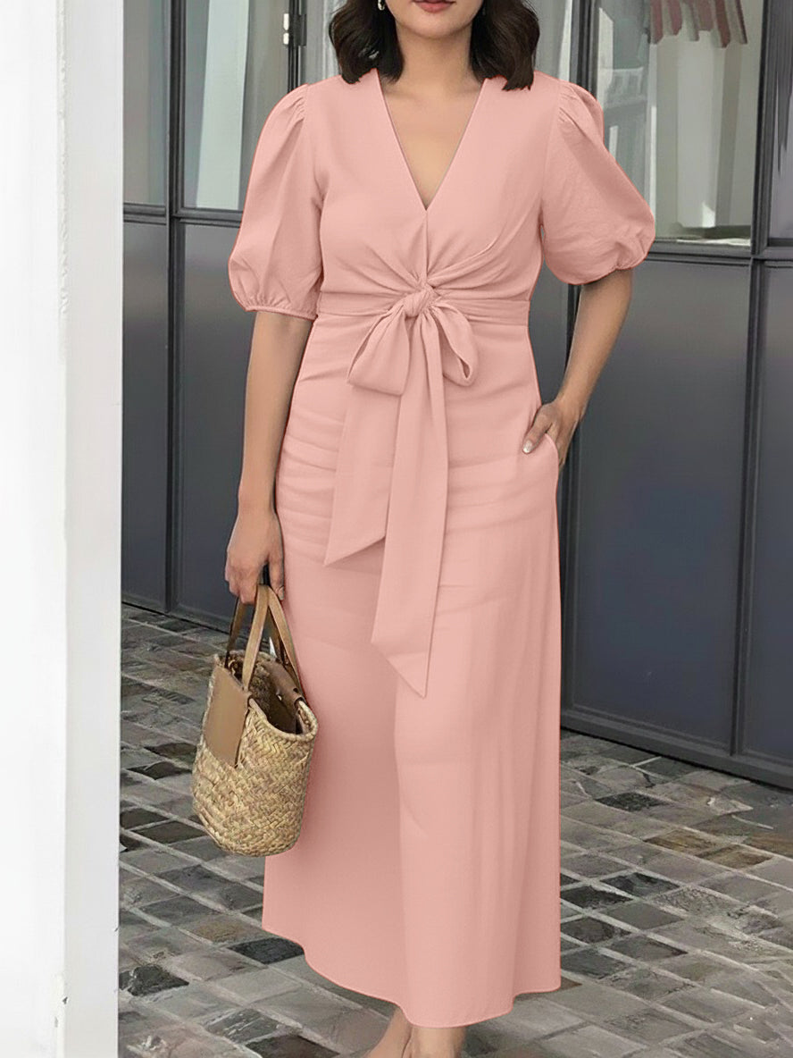 Elegant Bow Back Zipper Ladies Beautiful Dress