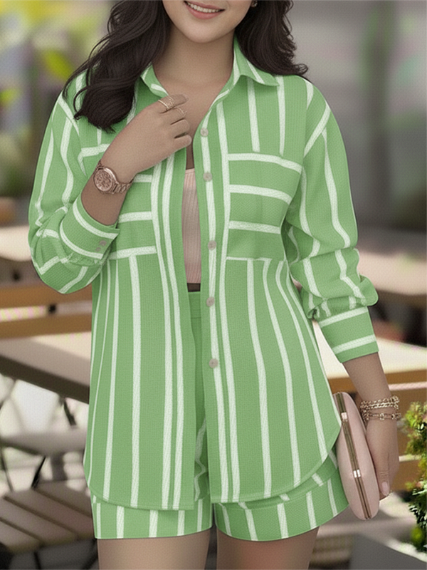 Fashionable Striped Versatile Women'S Two-Piece Suit