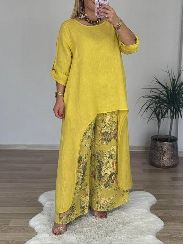 Fashion Irregular Top Wide-Leg Pants Pocket Two-Piece Set