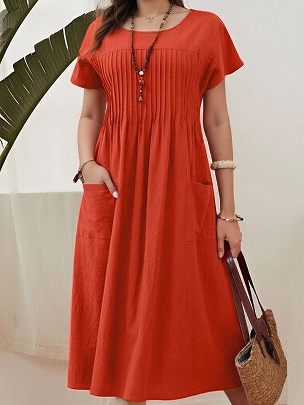 Versatile Pocket Pleated Women's Dress