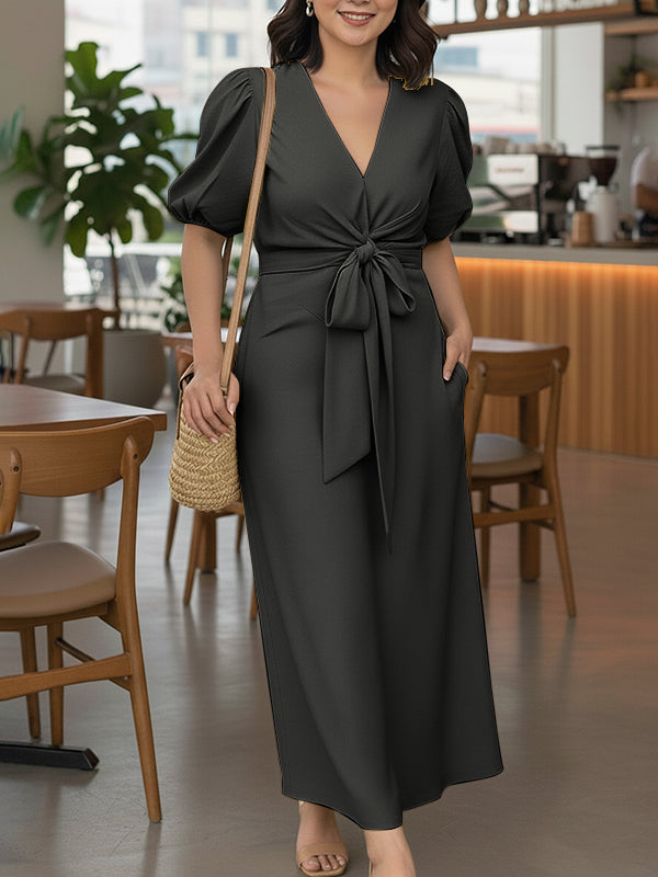 Pocket Bow Back Zipper Fashion Women's Dress