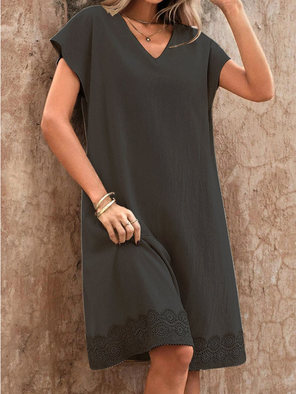 Comfort Hem Embroidered Lace Cotton Dress