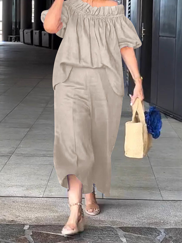 2025 New Style Off-Shoulder Ruffle Neckline Two-Piece Set