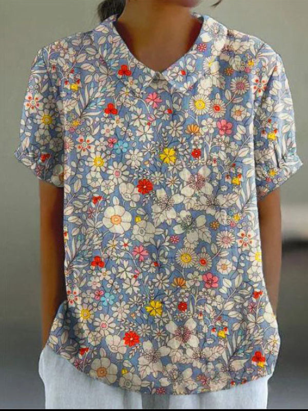 Vintage Exquisite Floral Women's Cotton and Linen Shirt