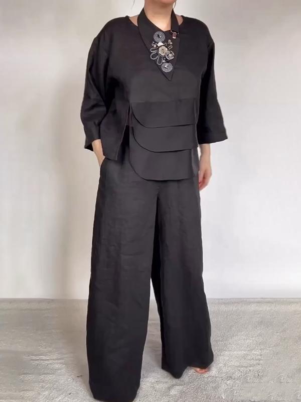 Round Neck Layered Design Women'S Two-Piece Set
