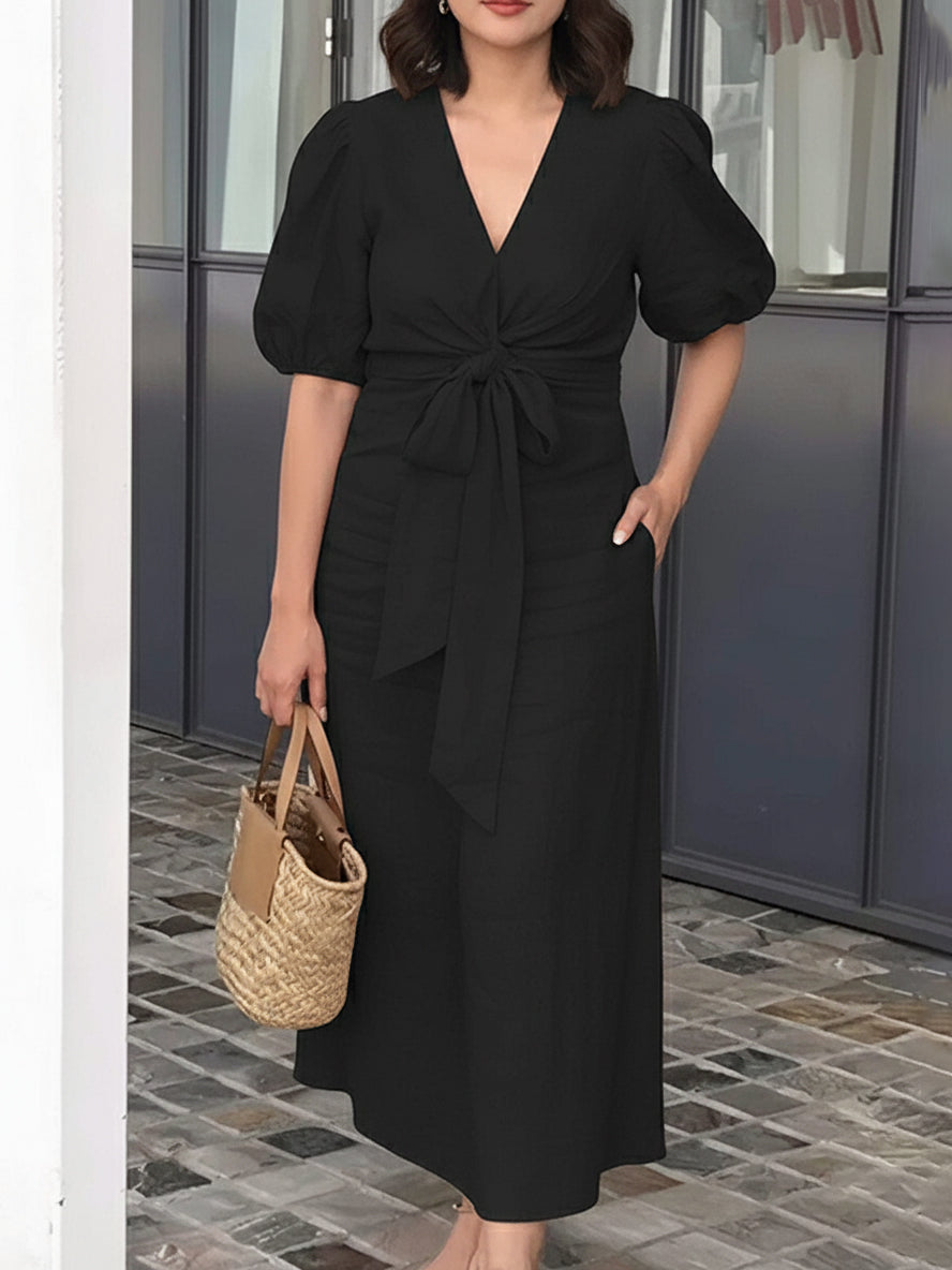 Elegant Bow Back Zipper Ladies Beautiful Dress