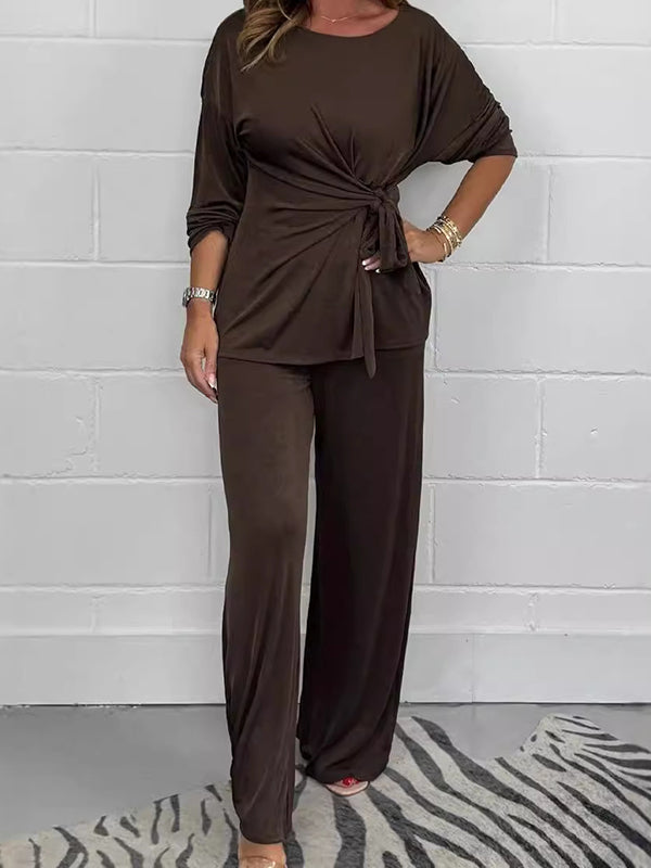 Casual Fashion Lace-up Ladies Top and Pants Two-Piece Set