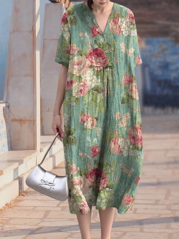 New Green Bright Red Flower Print Women's Top and Dress durantgrace New Green Bright Red Flower Print Women's Top and Dress durantgrace