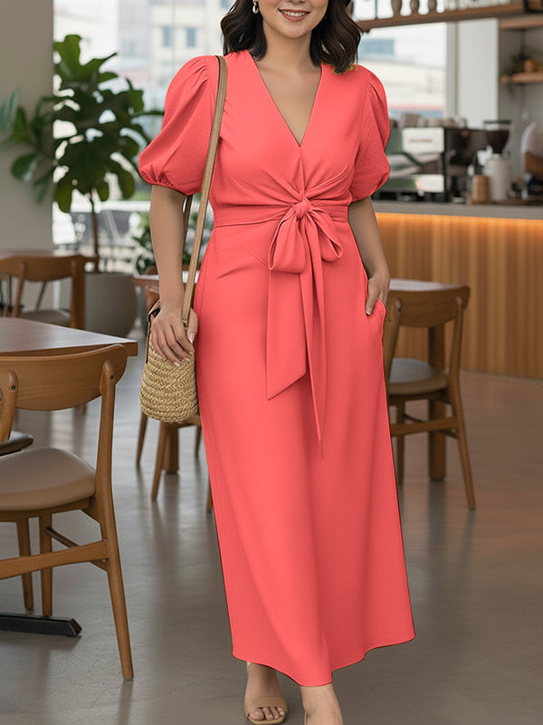 Pocket Bow Back Zipper Fashion Women's Dress