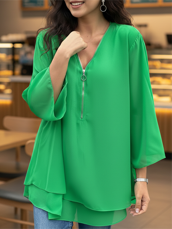 Versatile Double-Layered Women'S Zipper Top