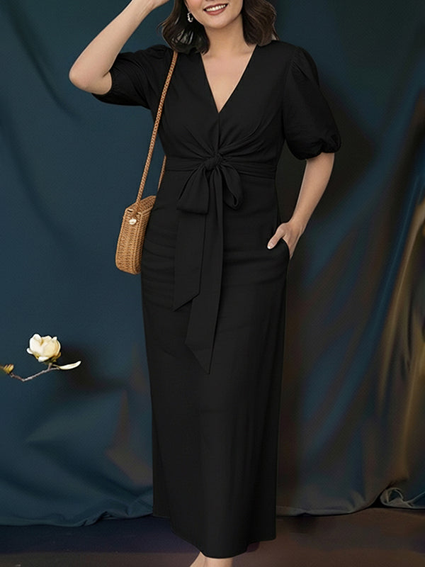 Bow Back Zipper Pocket Women's Elegant Dress