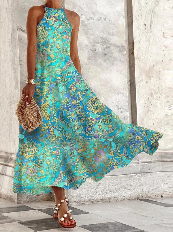 Women's Retro Art Print Casual Linen Cotton Top And Dress