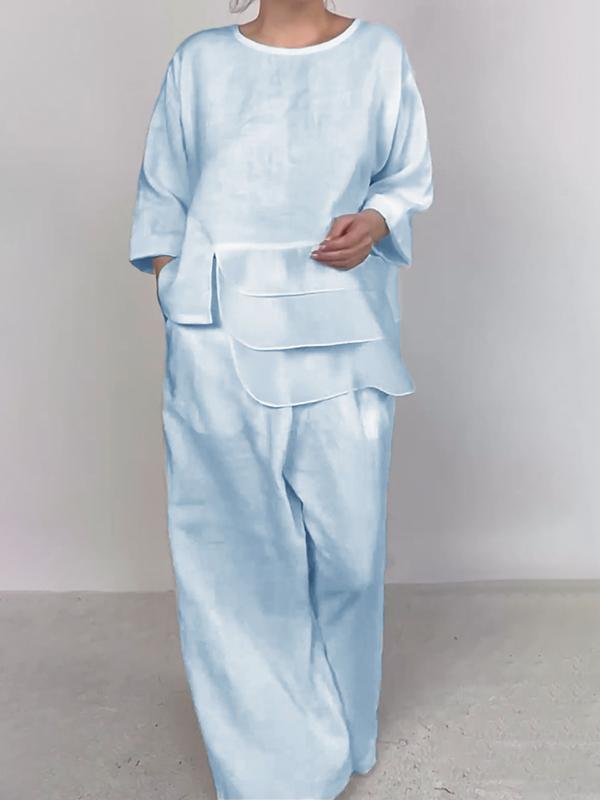 Round Neck Layered Design Women'S Two-Piece Set