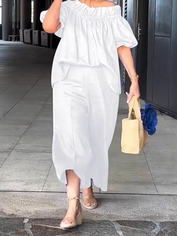 2025 New Style Off-Shoulder Ruffle Neckline Two-Piece Set