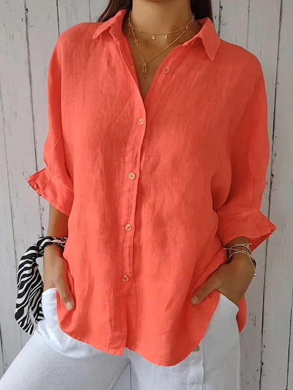 New Cotton & Linen Casual Tie-Back Women's Top