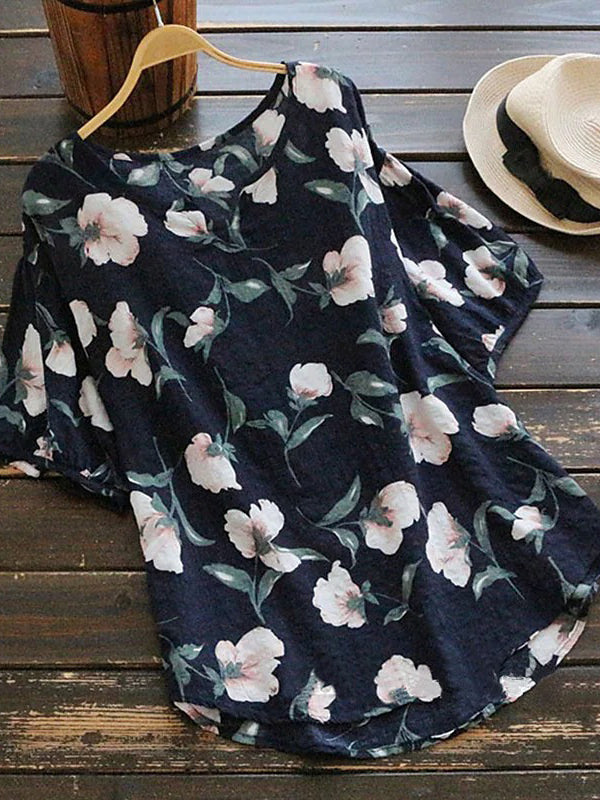 Women's Floral Art Print Casual Linen Cotton Top And Dress