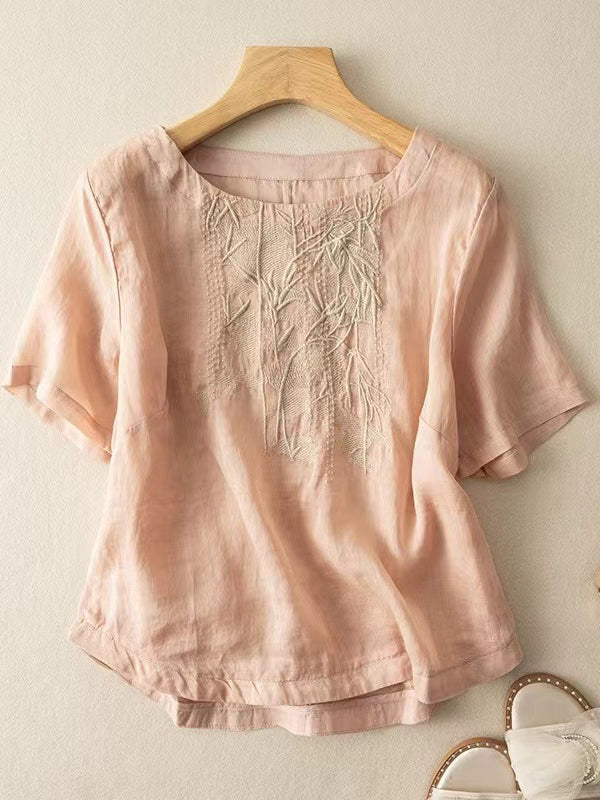 Women's Cotton And Linen Heavy Industry Embroidered Cotton And Linen Tops