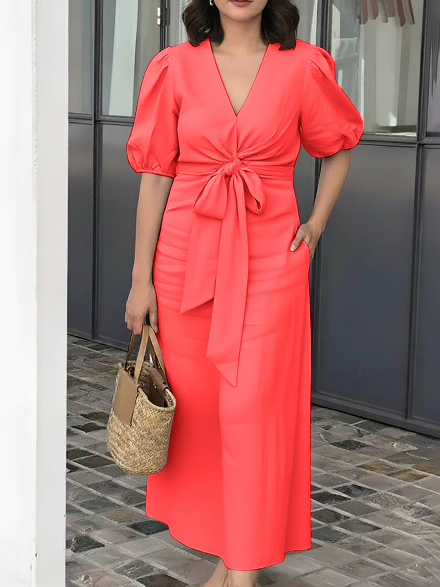 Elegant Bow Back Zipper Ladies Beautiful Dress