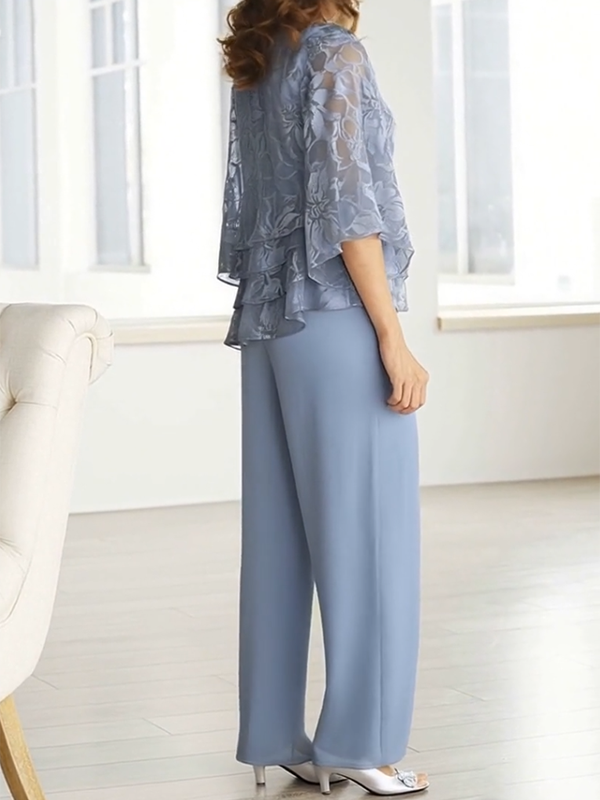 Beautiful Chiffon Print Elegant Ladies Two Piece Suit