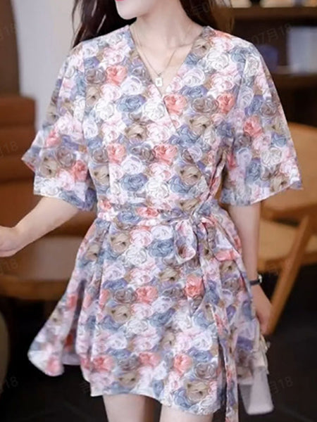 Casual Fashion Printed Silk Dress Suit