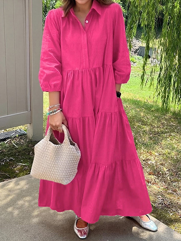 Versatile Lapel Button Women's Dress