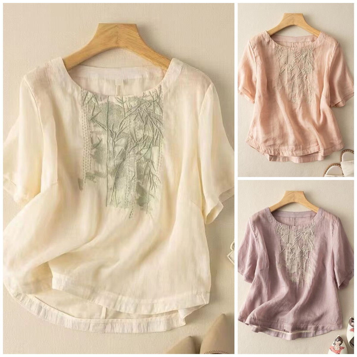 Women's Cotton And Linen Heavy Industry Embroidered Cotton And Linen Tops