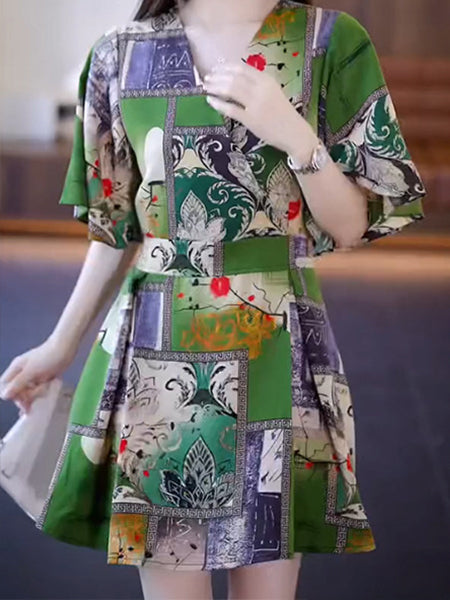 Casual Fashion Printed Silk Dress Suit