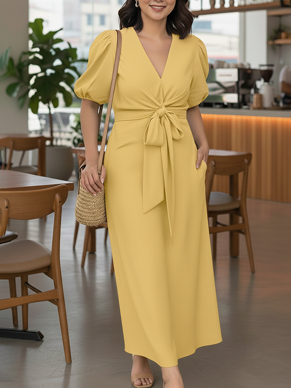 Pocket Bow Back Zipper Fashion Women's Dress