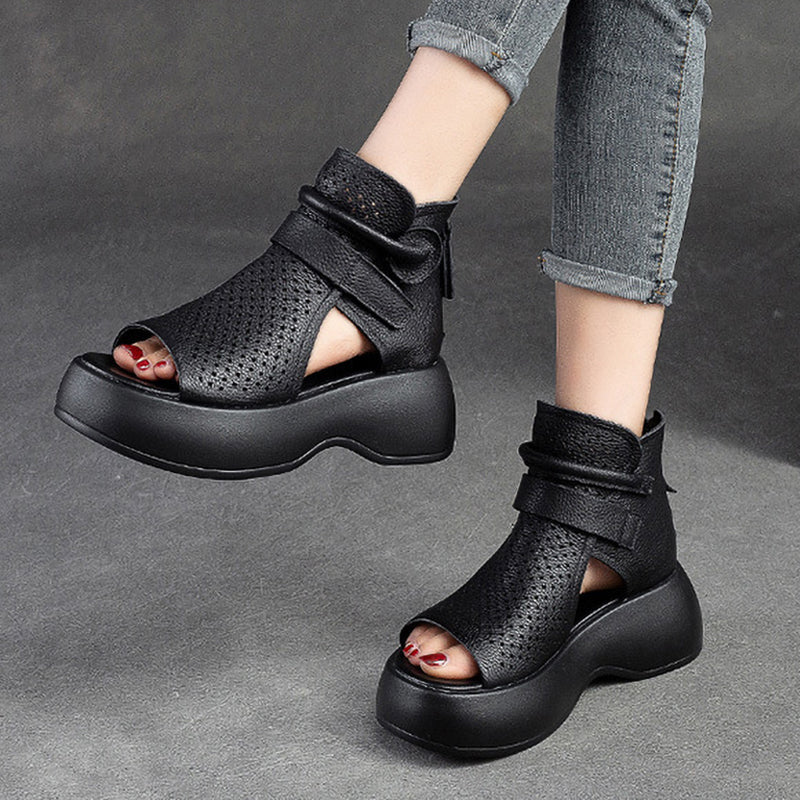 New Hollow Velcro Zipper Thick-Soled Women'S Shoes
