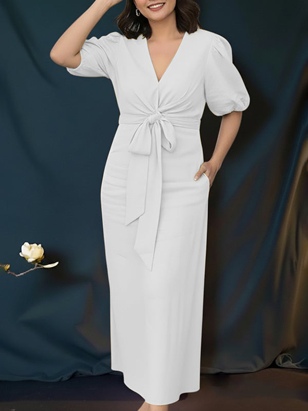 Bow Back Zipper Pocket Women's Elegant Dress