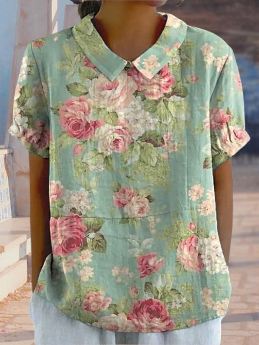 New Green Bright Red Flower Print Women's Top and Dress