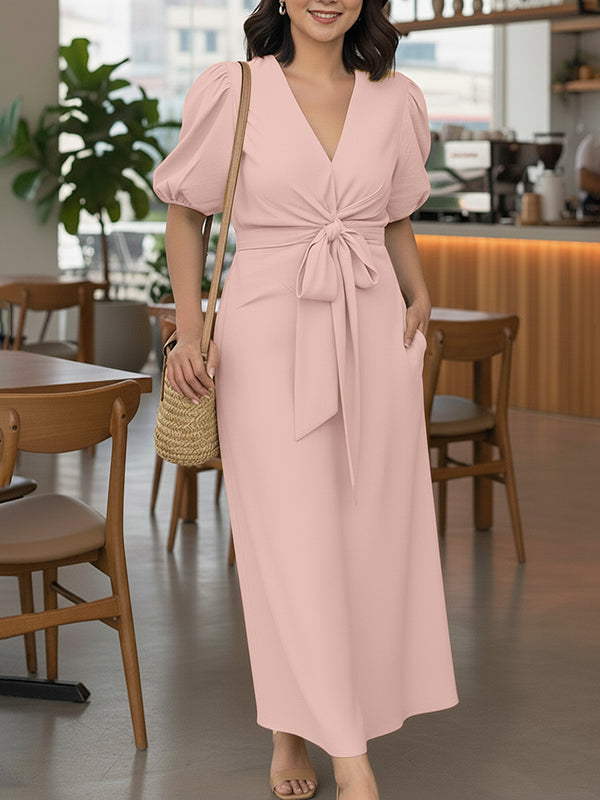 Pocket Bow Back Zipper Fashion Women's Dress