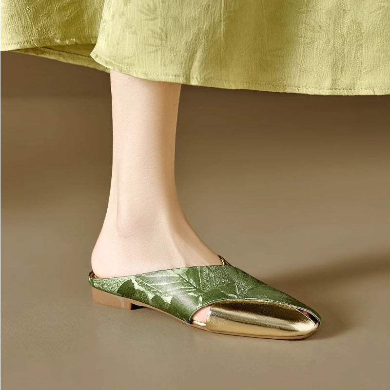 Elegant Soft Leather Printed Colorblock Women'S Shoes