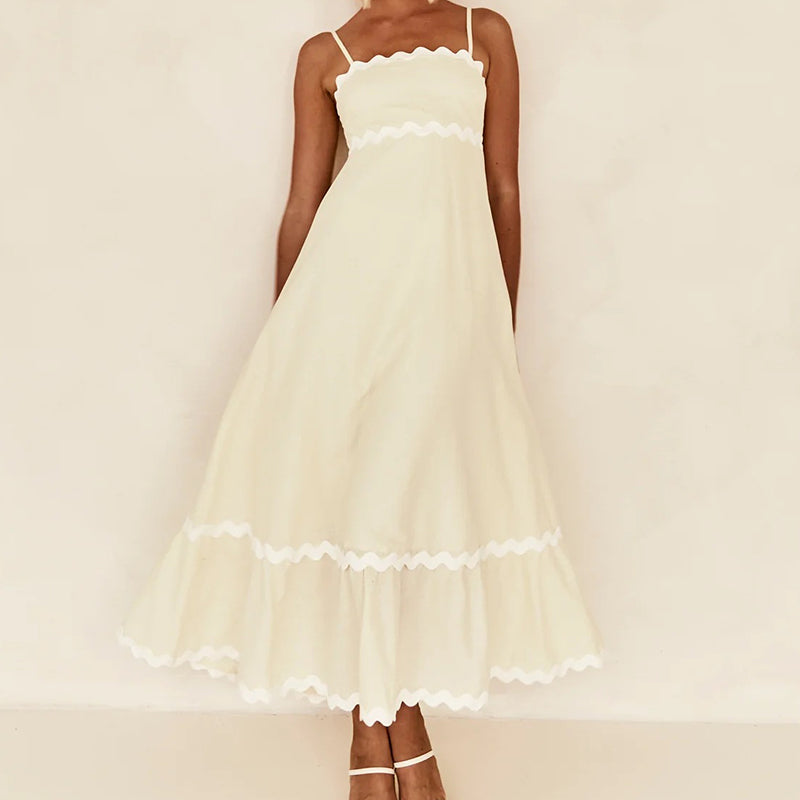 Solid Color Lace Stitching Elegant Suspender Dress