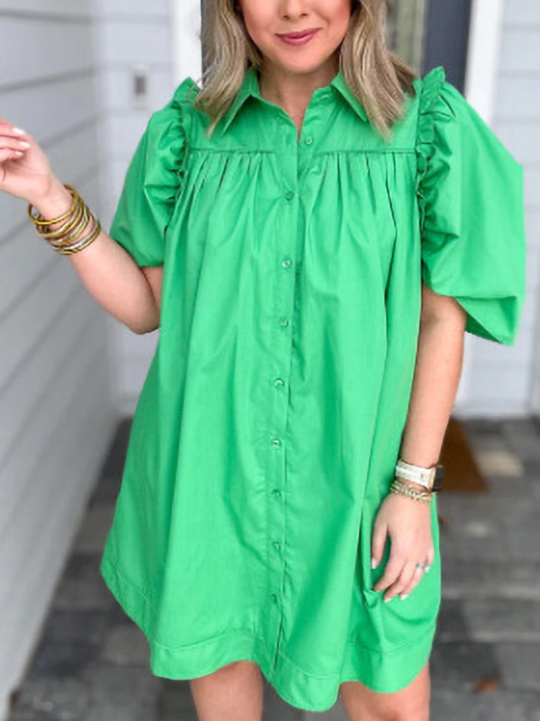 Solid Color Puff Sleeve Casual Skirt