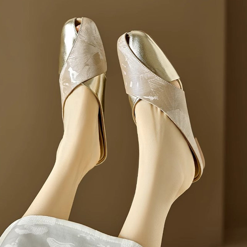 Elegant Soft Leather Printed Colorblock Women'S Shoes