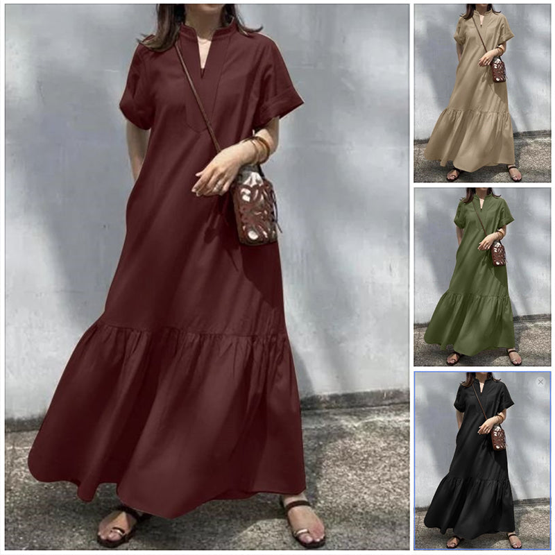 Versatile Stand Collar Fishtail Pleated Women's Dress