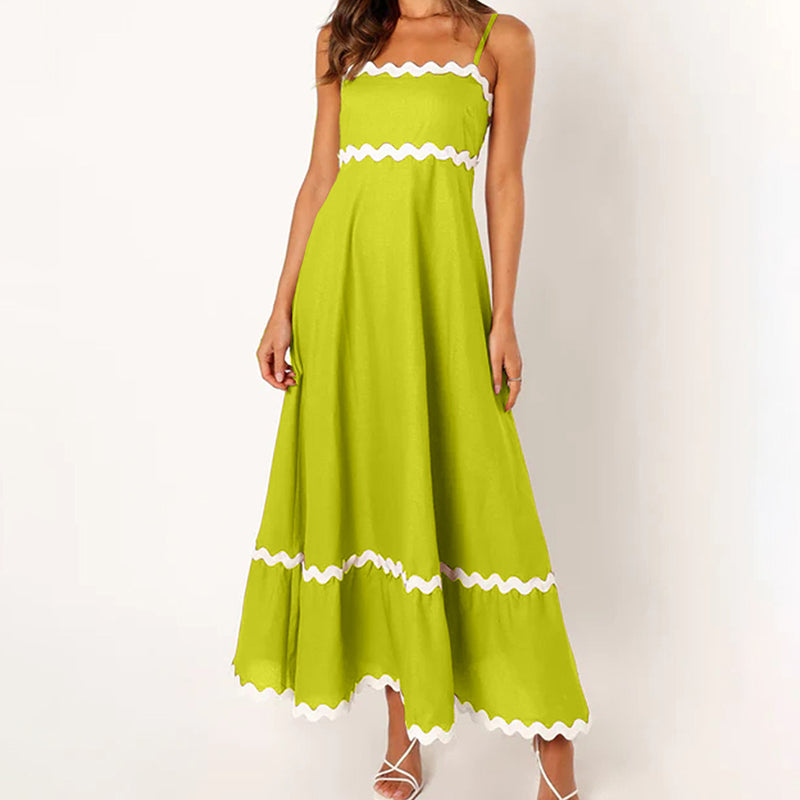 Solid Color Lace Stitching Elegant Suspender Dress
