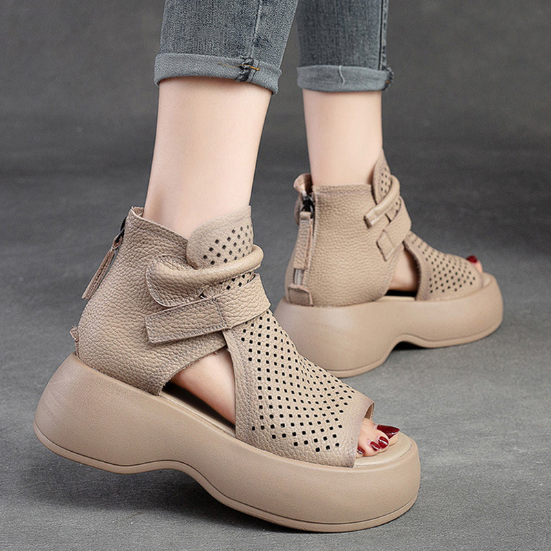 New Hollow Velcro Zipper Thick-Soled Women'S Shoes