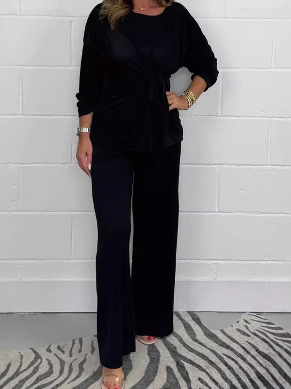 Casual Fashion Lace-up Ladies Top and Pants Two-Piece Set