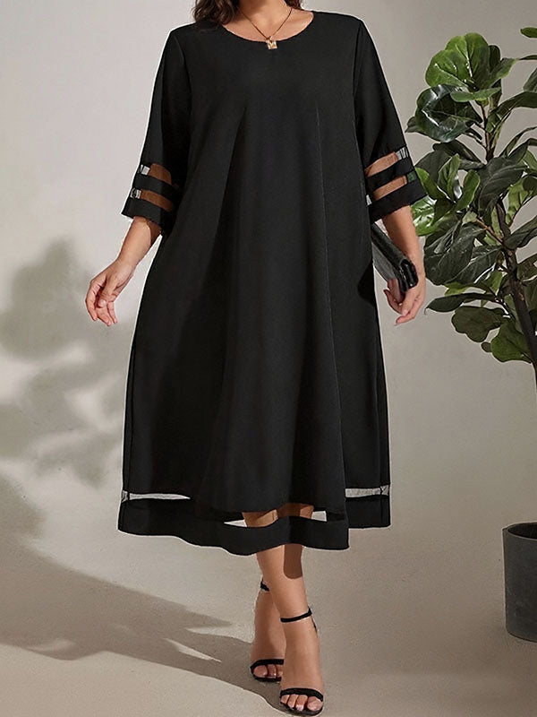Elegant Chiffon Mesh Patchwork Flared Sleeve Dress
