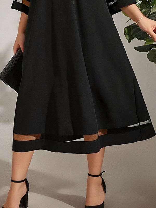 Elegant Chiffon Mesh Patchwork Flared Sleeve Dress